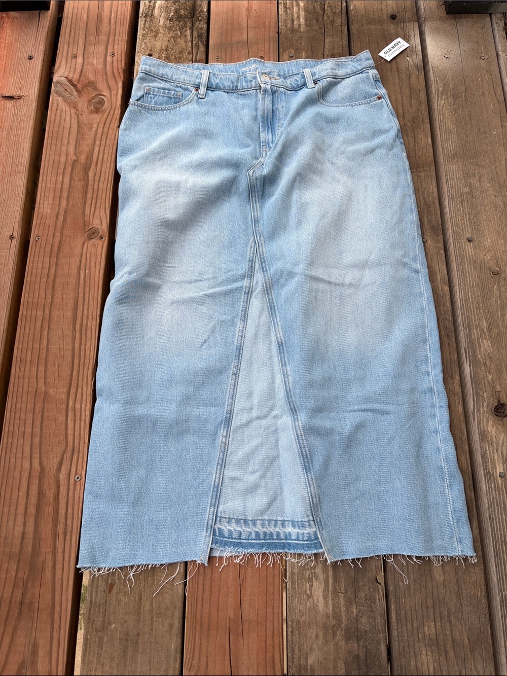 Old Navy Light Blue Straight Denim Midi Skirt with Front Slit